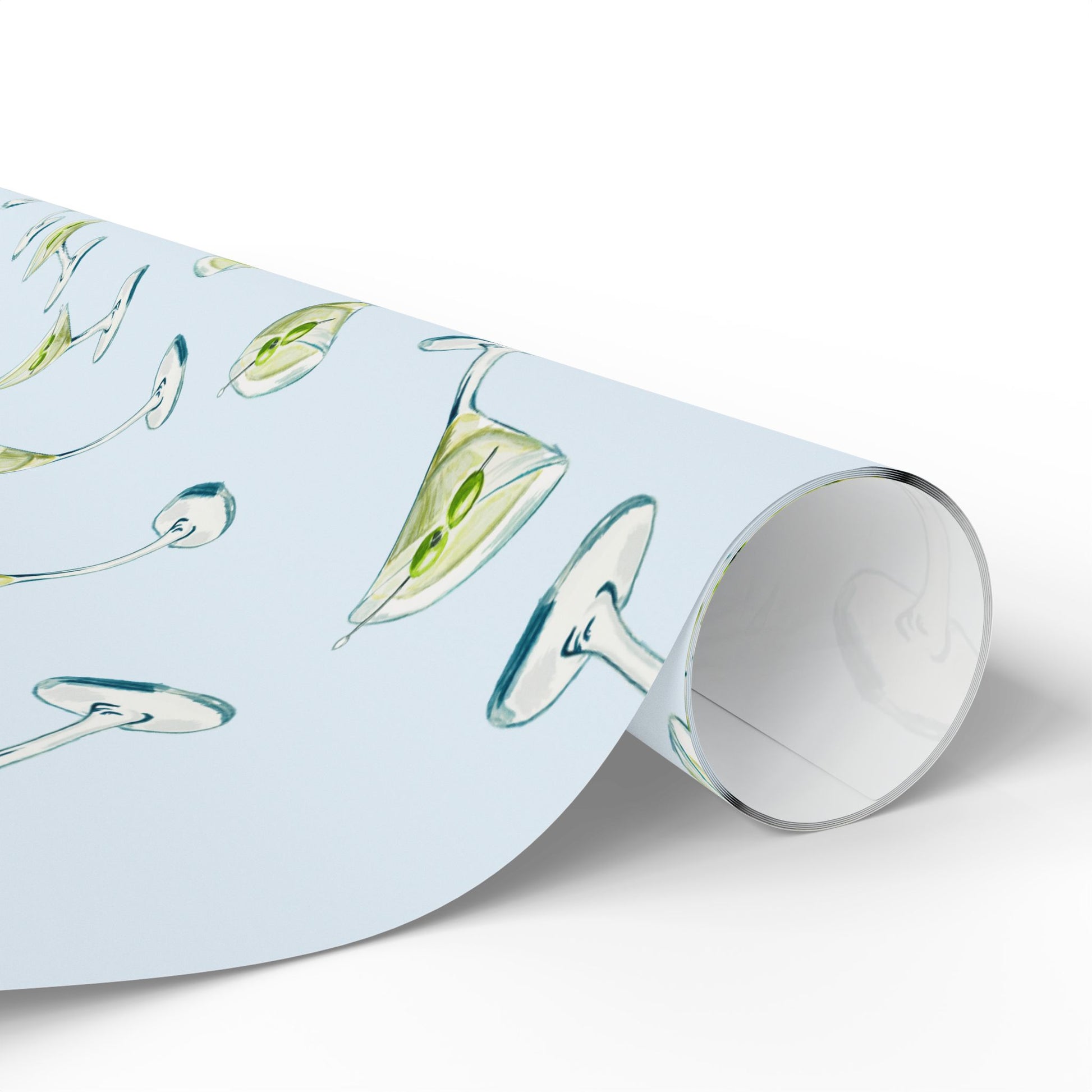 Gift Wrap | Pale Blue Watercolor Martini Tossed Pattern | Matte or Glossy