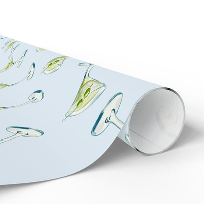 Gift Wrap | Pale Blue Watercolor Martini Tossed Pattern | Matte or Glossy