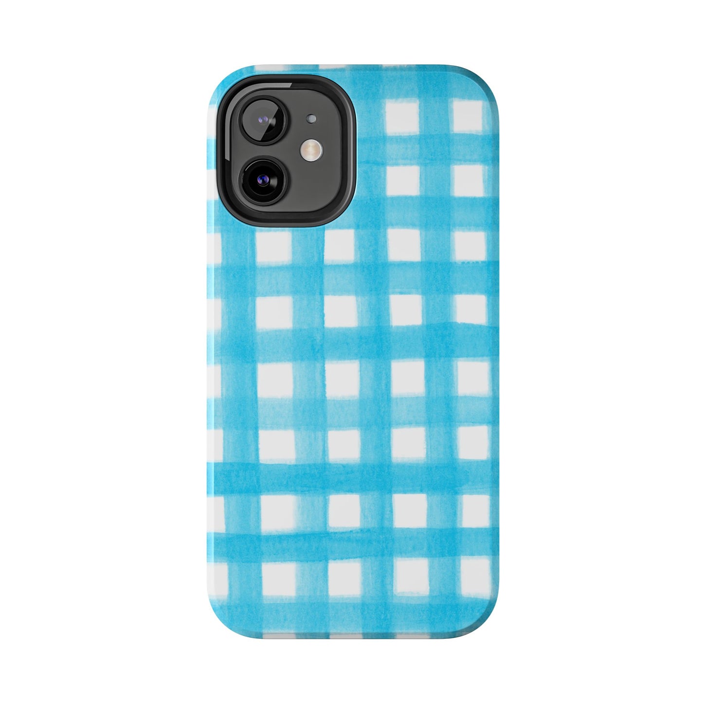 Turquoise Gingham Watercolor Illustrated Tough Phone Case | Various Models Available