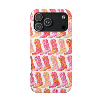 Rows of Hot Pink & Orange Cowboy Boots Tough Phone Cases | Various Models Available