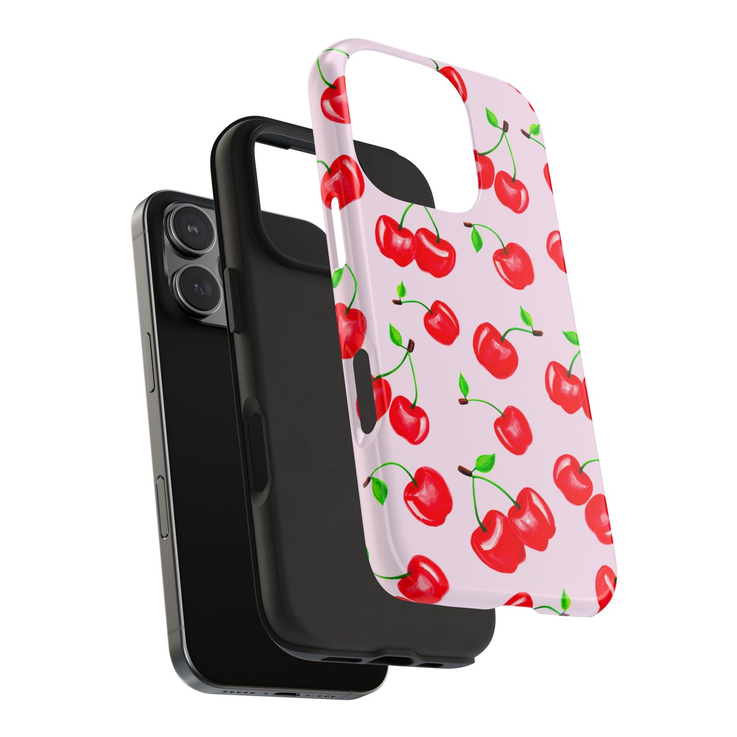Tossed Red Watercolor Cherries Illustrated Pattern Light Pink Tough Phone Case | Various Models
