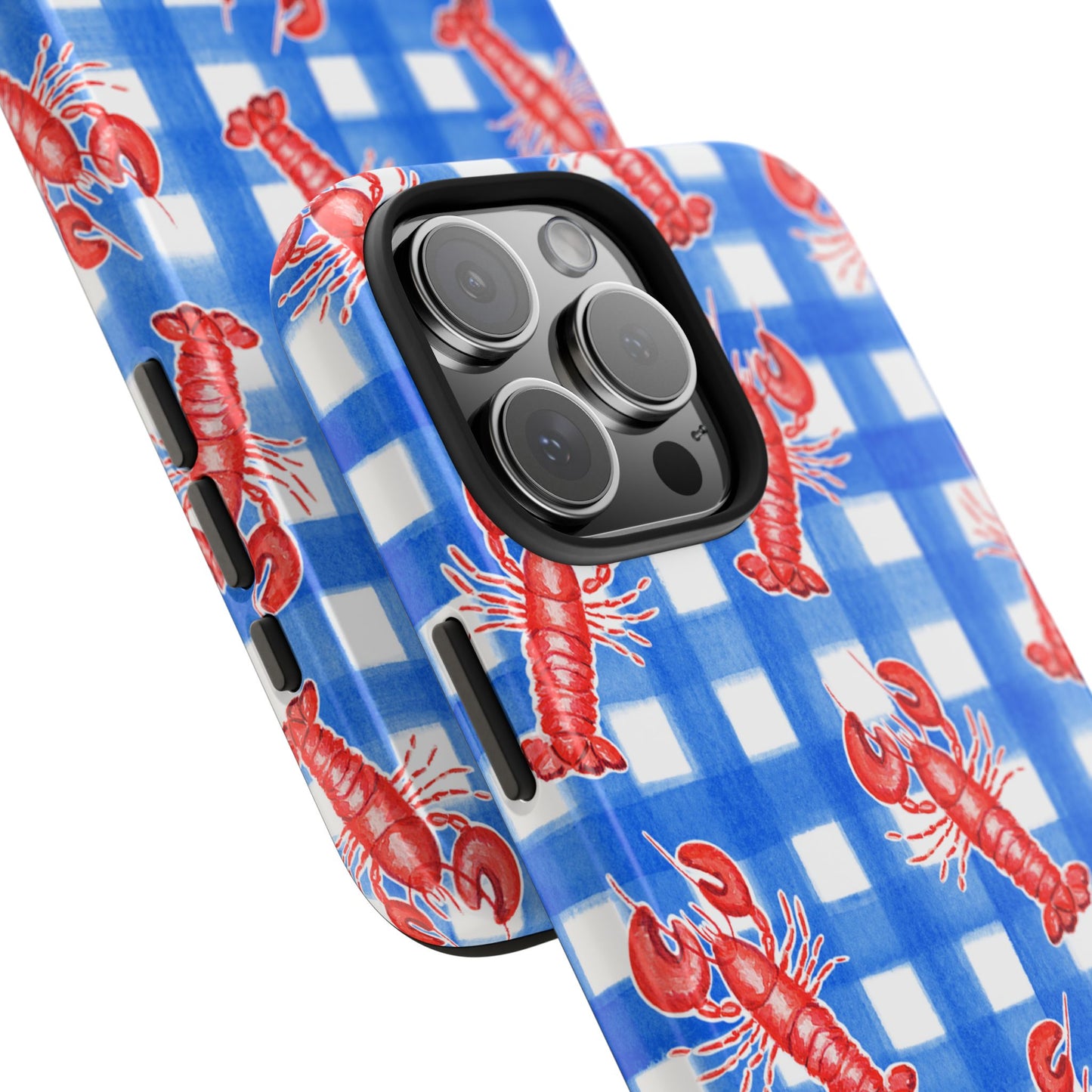 Blue Gingham Red Lobster Watercolor Patterned Phone Case | Various Models