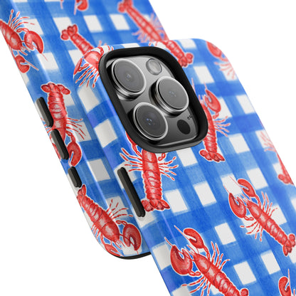 Blue Gingham Red Lobster Watercolor Patterned Phone Case | Various Models