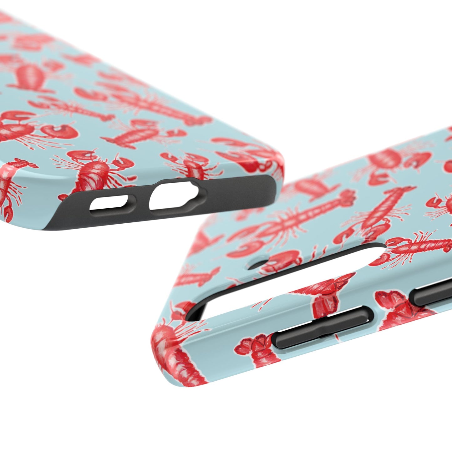 Red Lobster Watercolor Illustrated Tossed Pattern Light Blue Tough Phone Case | Various Models