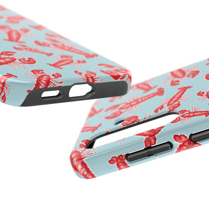 Red Lobster Watercolor Illustrated Tossed Pattern Light Blue Tough Phone Case | Various Models