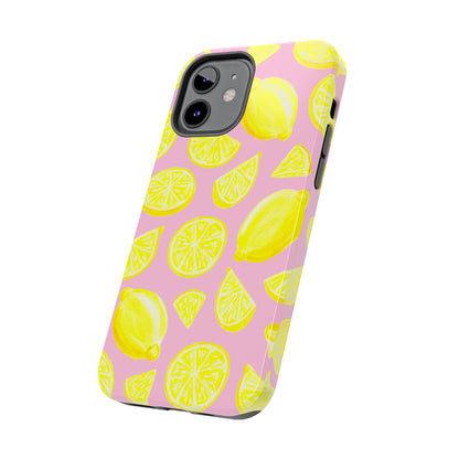 Bright Yellow Lemons Watercolor Illustrated Tossed Pattern Light Pink Tough Phone Case | Various Models