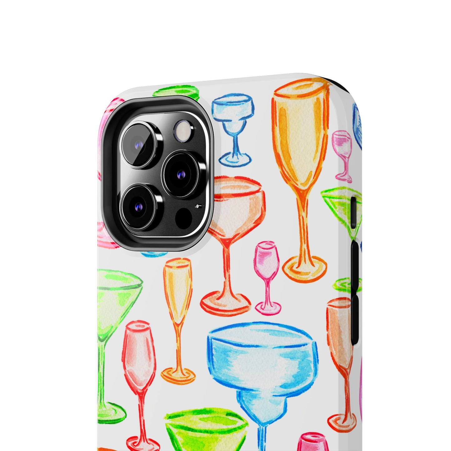 Monochromatic Margarita, Wine, Martini, and Champagne Flute Cocktail Glasses Watercolor Illustrated Tough Phone Case | Various Models Available