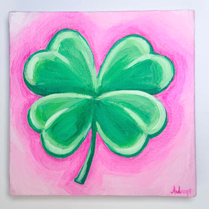 "A Little Bit of Luck — Petal" | 4x4 | Original Four Leaf Clover Abstract Acrylic Painting on Canvas