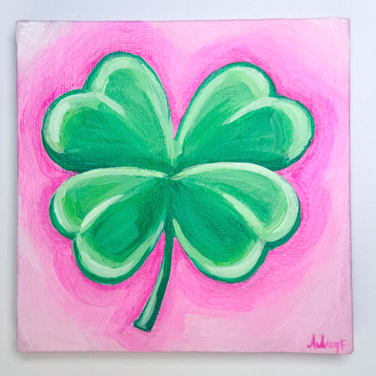 "A Little Bit of Luck — Petal" | 4x4 | Original Four Leaf Clover Abstract Acrylic Painting on Canvas