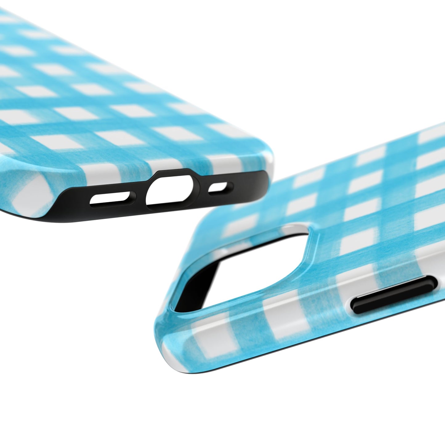 Turquoise Gingham Watercolor Illustrated Tough Phone Case | Various Models Available