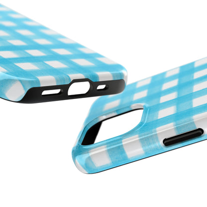 Turquoise Gingham Watercolor Illustrated Tough Phone Case | Various Models Available