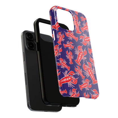 Red Lobster Watercolor Illustrated Tossed Pattern Navy Coastal Nautical Tough Phone Case | Various Models
