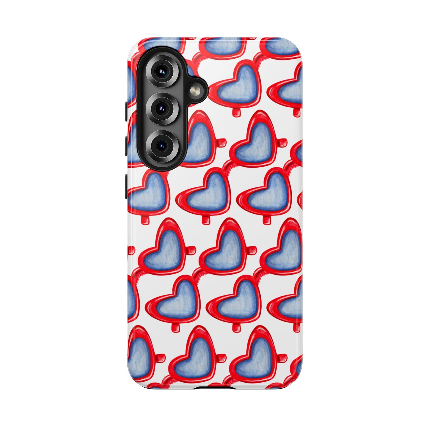 Red Heart Shaped Sunglasses Watercolor Illustrated Tough Phone Case | Various Models Samsung Galaxy S25