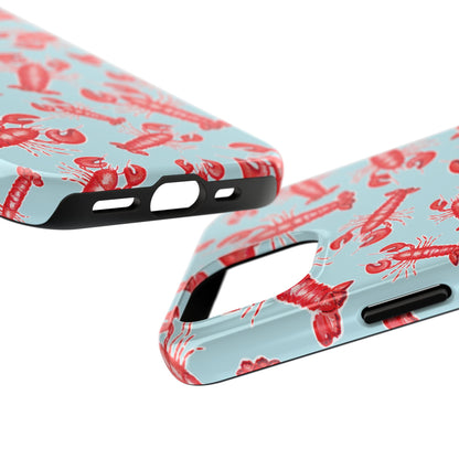Red Lobster Watercolor Illustrated Tossed Pattern Light Blue Tough Phone Case | Various Models