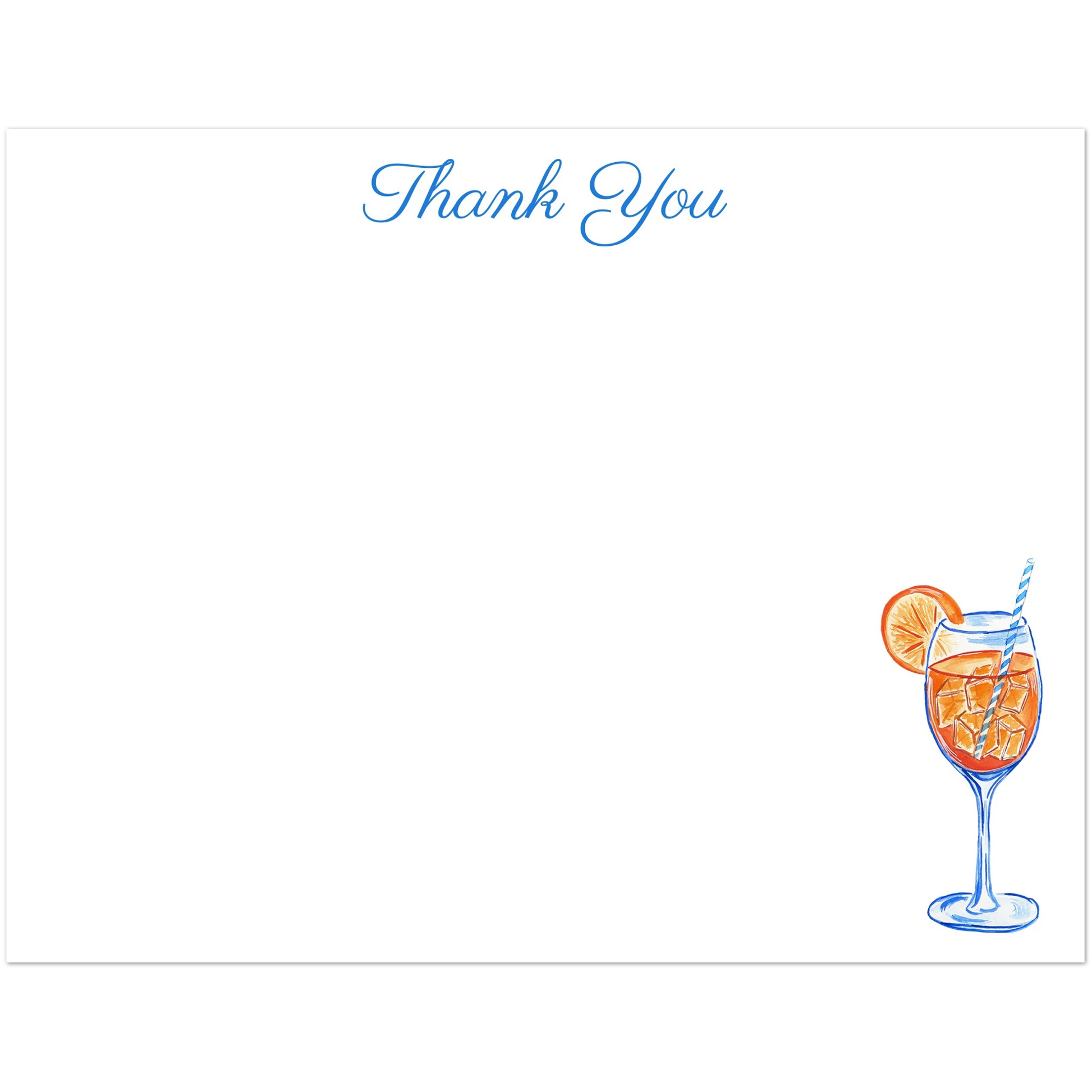 Aperol Spritz Thank You Watercolor Illustrated Flat Notecards | Set of 10 Cards & Envelopes | 2 Sizes