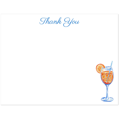 Aperol Spritz Thank You Watercolor Illustrated Flat Notecards | Set of 10 Cards & Envelopes | 2 Sizes