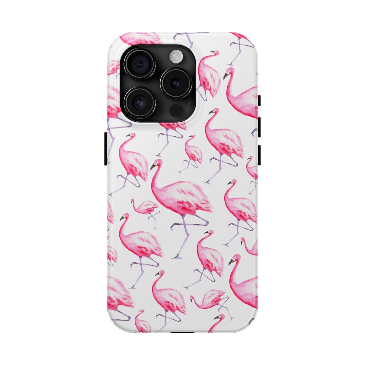 Hot Pink Flamingos Watercolor Illustrated Tossed Pattern Phone Case | Various Models iPhone 15 Pro
