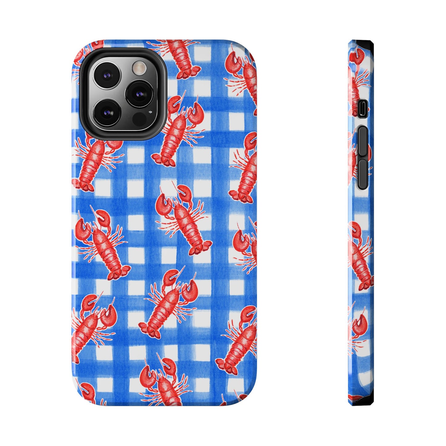 Blue Gingham Red Lobster Watercolor Patterned Phone Case | Various Models