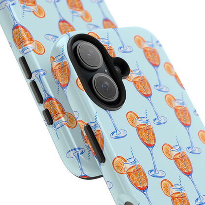Orange & Blue Aperol Spritz Watercolor Pattern Turquoise Phone Case | Various Models