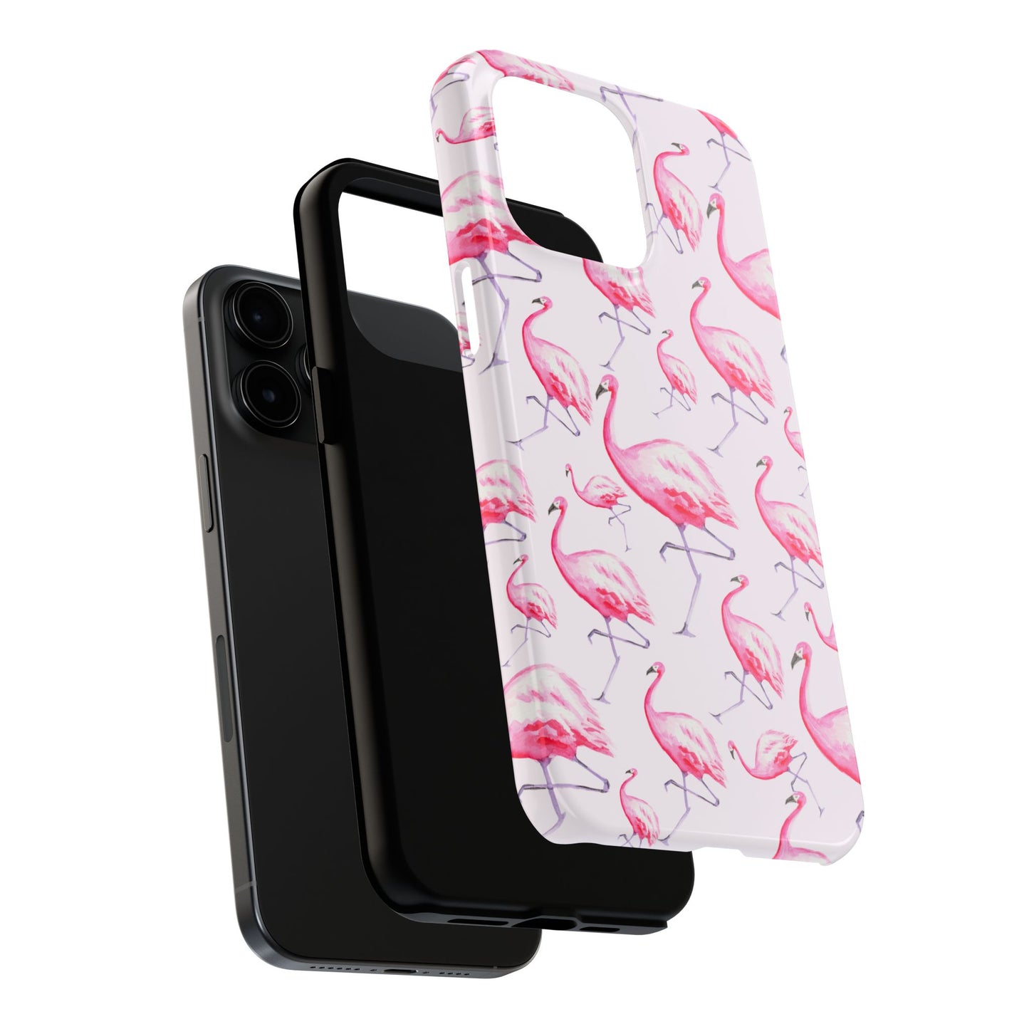 Pink Flamingos Watercolor Illustrated Tossed Pattern Blush Phone Case | Various Models