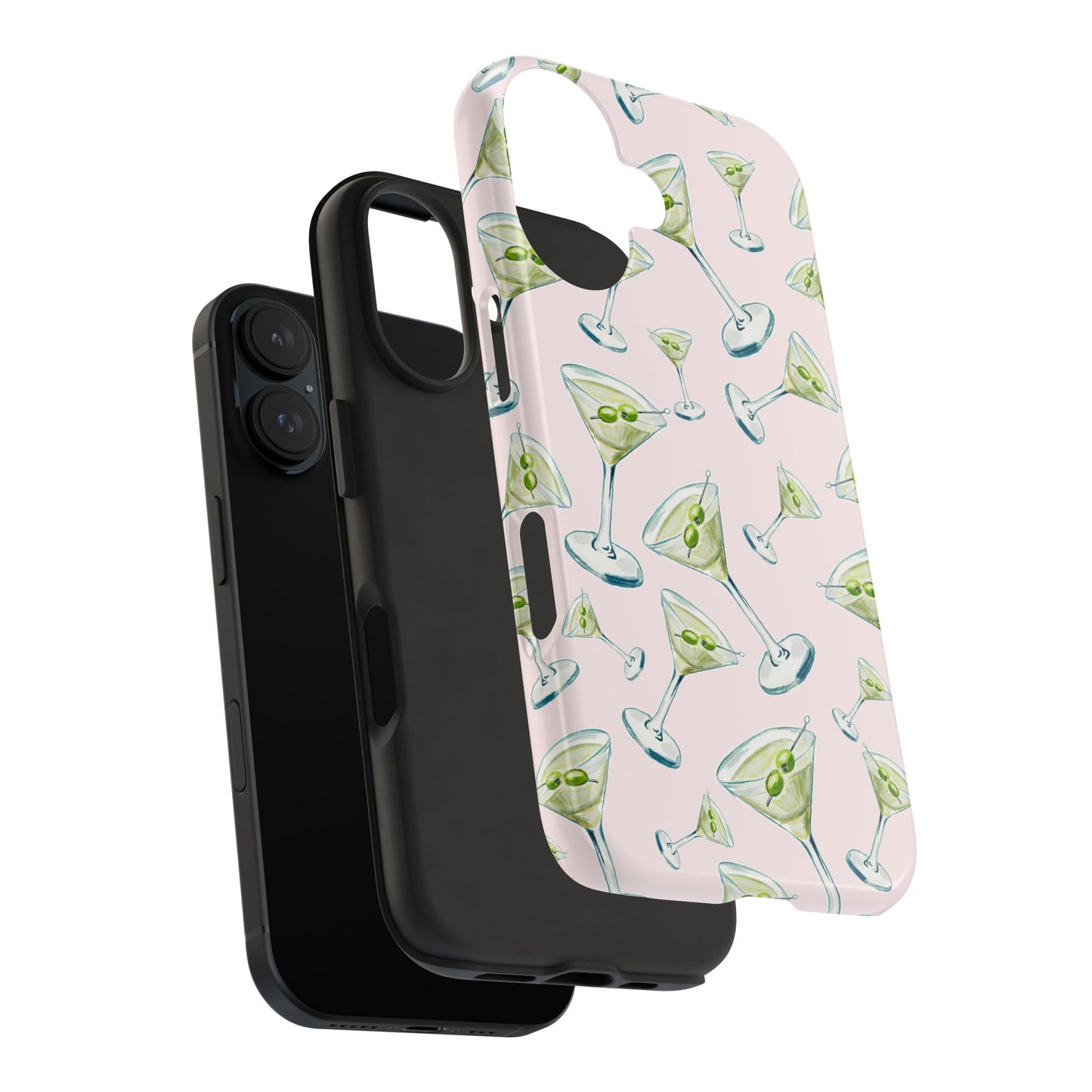 Watercolor Blue and Green Martinis Tossed Illustrated Pattern Blush Pink Tough Phone Case | Various Models