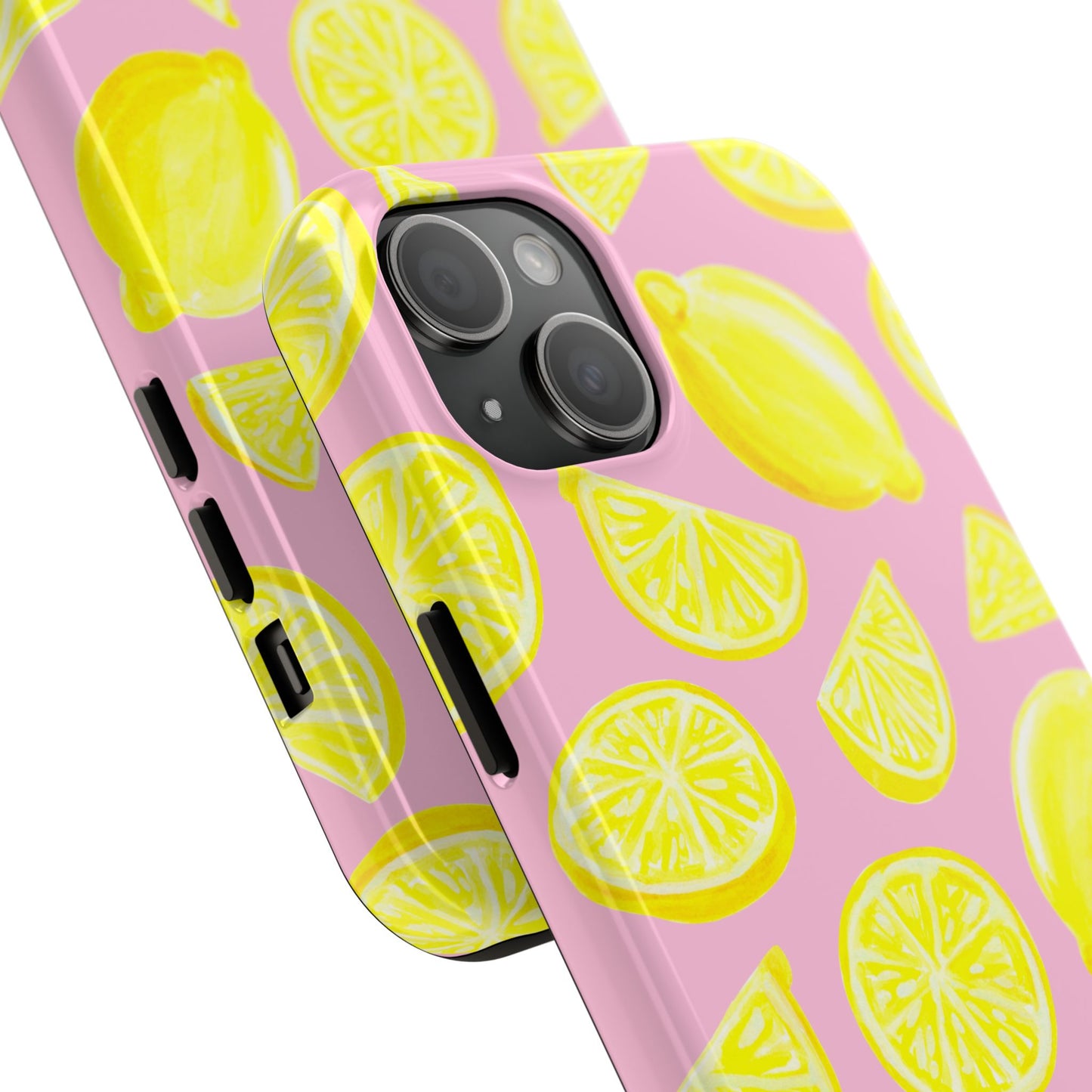 Bright Yellow Lemons Watercolor Illustrated Tossed Pattern Light Pink Tough Phone Case | Various Models