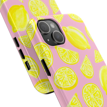 Bright Yellow Lemons Watercolor Illustrated Tossed Pattern Light Pink Tough Phone Case | Various Models