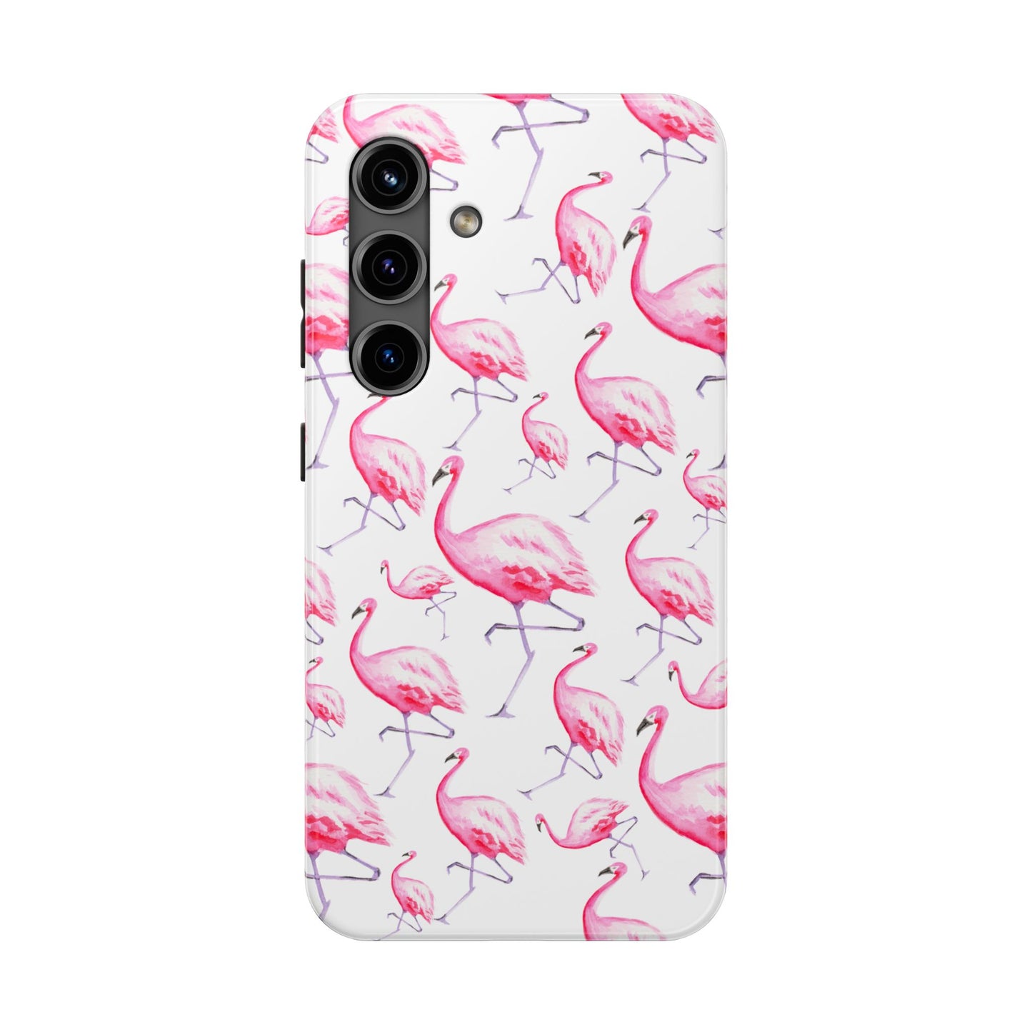 Hot Pink Flamingos Watercolor Illustrated Tossed Pattern Phone Case | Various Models Samsung Galaxy S24