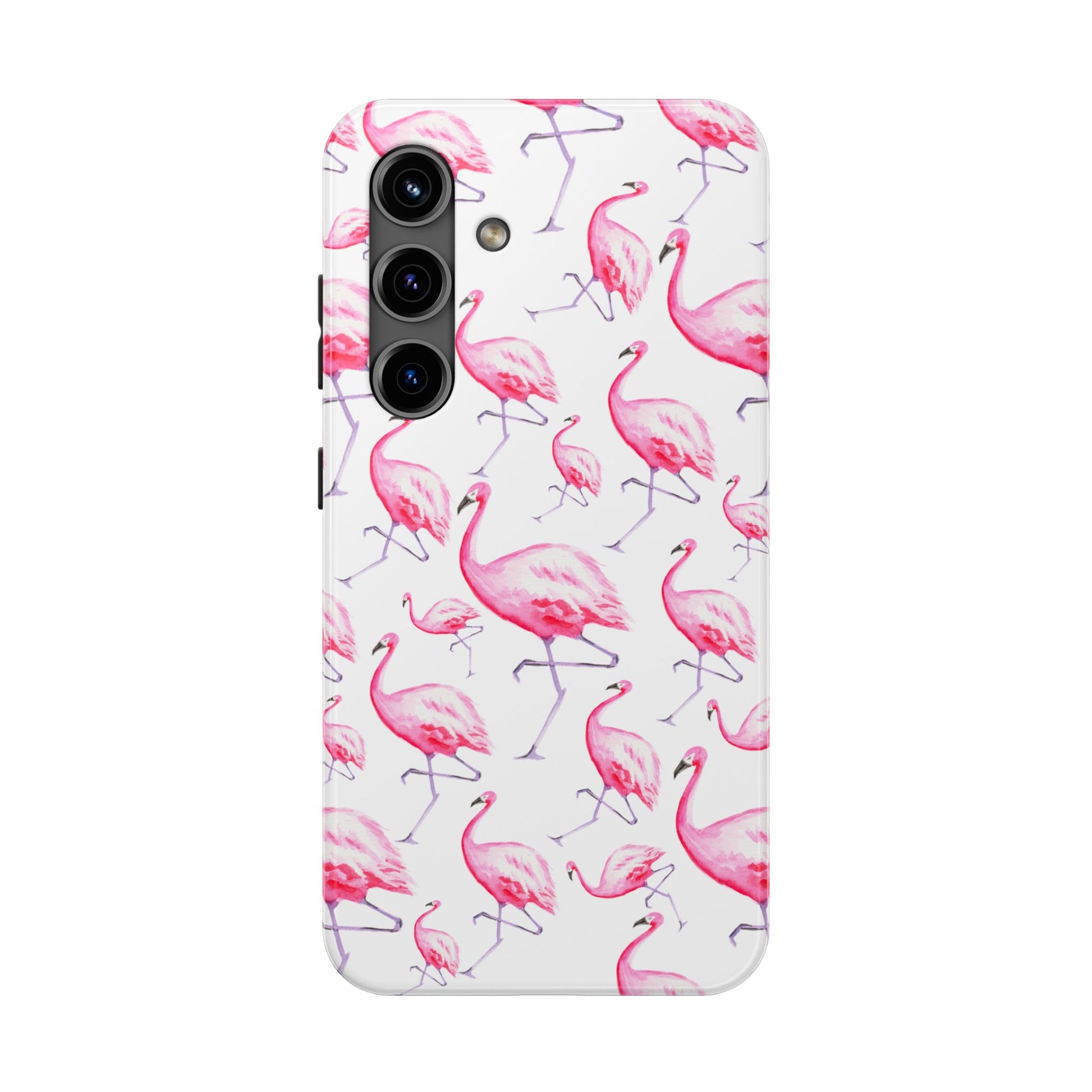 Hot Pink Flamingos Watercolor Illustrated Tossed Pattern Phone Case | Various Models Samsung Galaxy S24