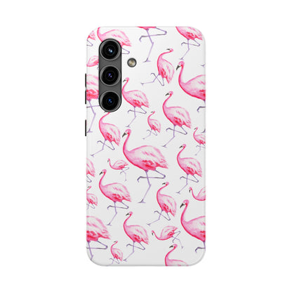 Hot Pink Flamingos Watercolor Illustrated Tossed Pattern Phone Case | Various Models Samsung Galaxy S24