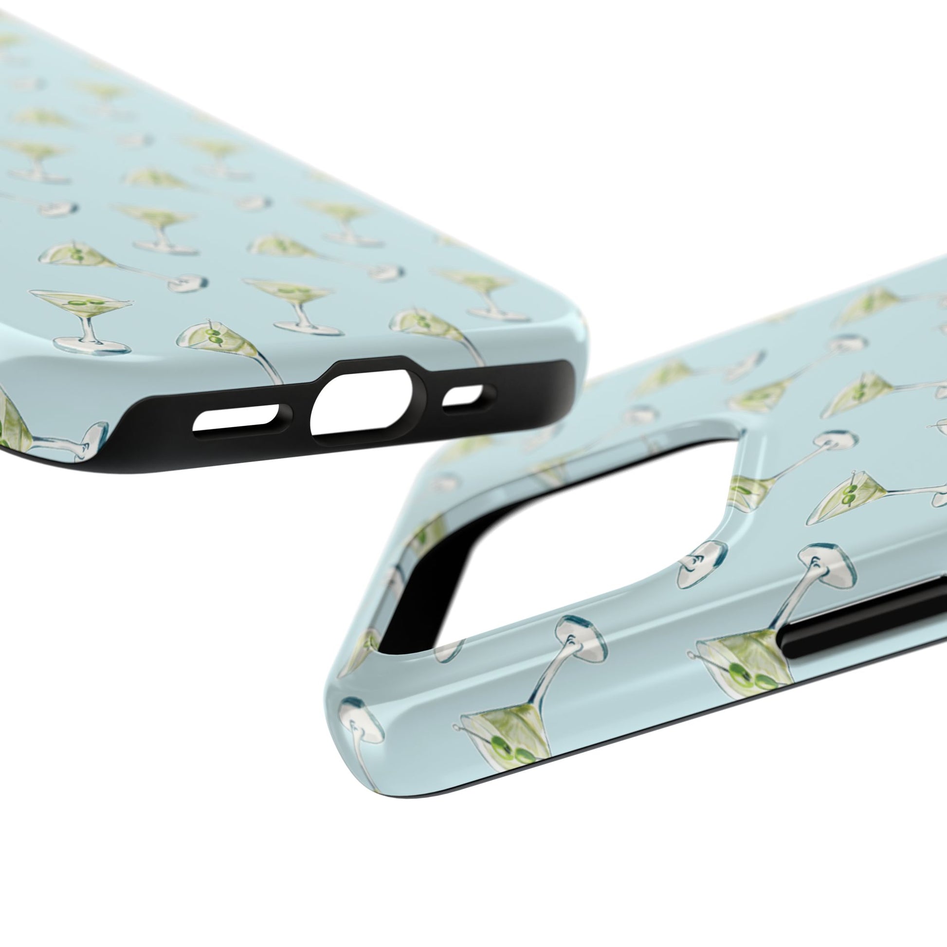 Blue Mini Martini Watercolor Illustrated Tossed Pattern Tough Phone Case | Various Models Available