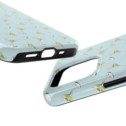 Blue Mini Martini Watercolor Illustrated Tossed Pattern Tough Phone Case | Various Models Available