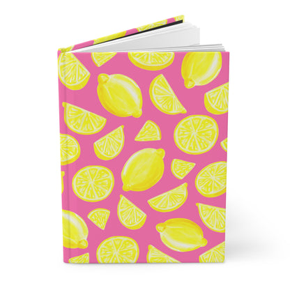 Yellow Lemons Watercolor Illustrated Light Pink Hardcover Journal Matte 8"x 5.75"