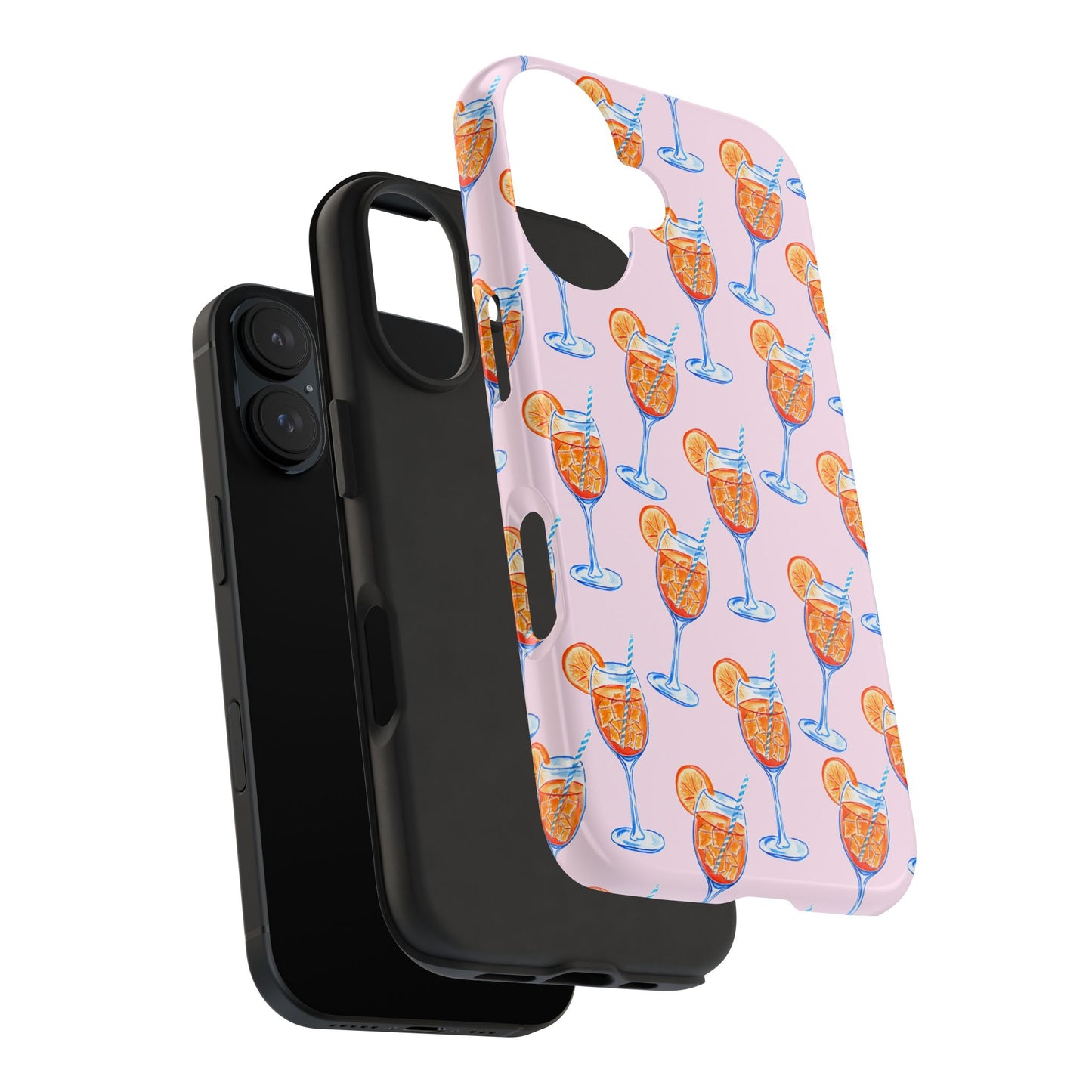 Orange & Blue Aperol Spritz Watercolor Patterned Blush Pink Tough Phone Case | Various Models
