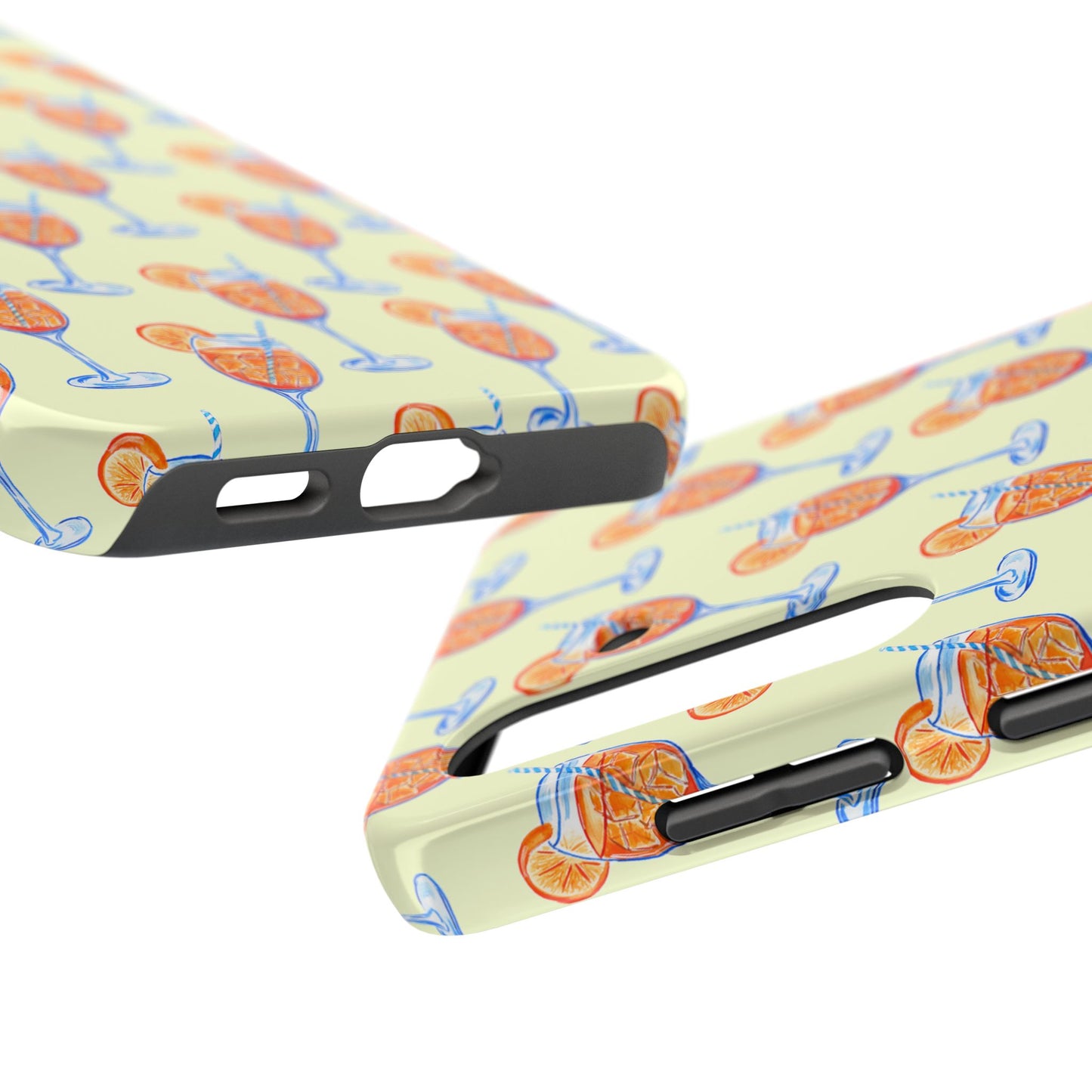 Lemon Yellow Orange & Blue Aperol Spritz Watercolor Patterned Tough Phone Case | Various Models
