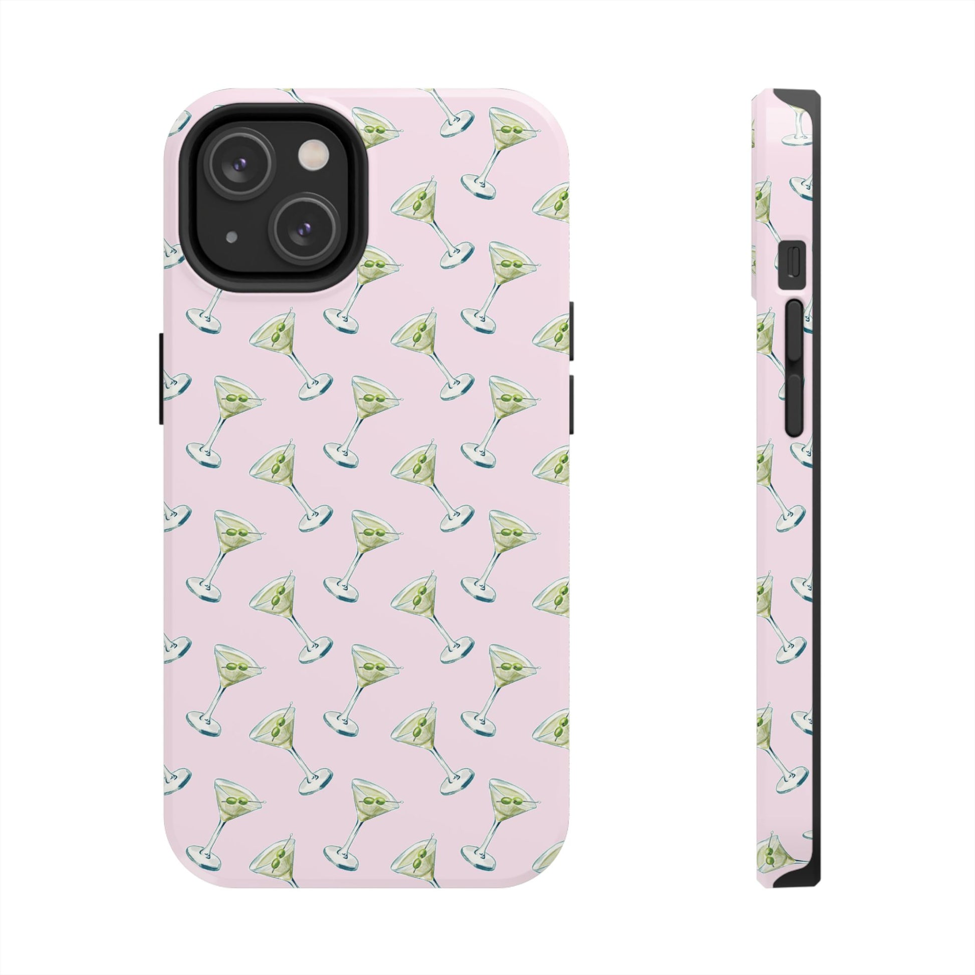 Light Pink Mini Martini Watercolor Illustrated Tossed Pattern Tough Phone Case | Various Models Available iPhone 14