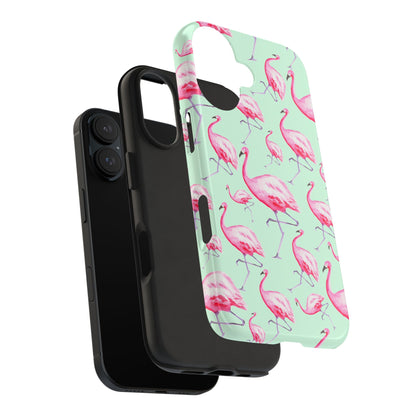 Pink Flamingos Watercolor Illustrated Tossed Pattern Green Phone Case | Various Models