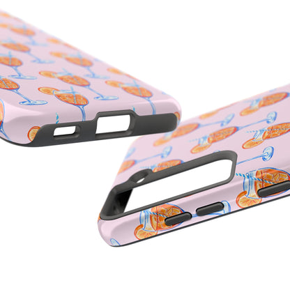 Orange & Blue Aperol Spritz Watercolor Patterned Blush Pink Tough Phone Case | Various Models