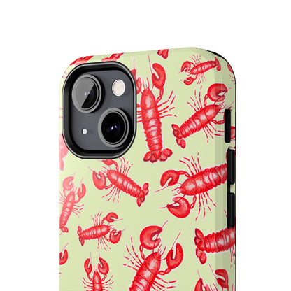 Red Lobster Watercolor Illustrated Tossed Pattern Light Yellow Tough Phone Case | Various Models