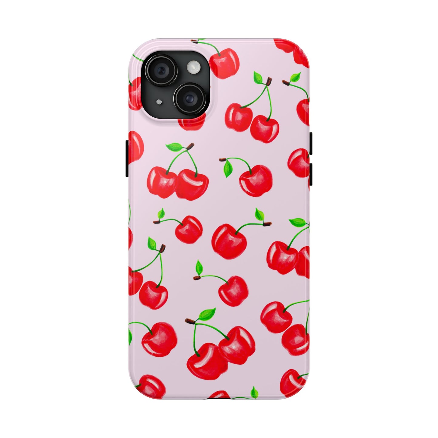 Tossed Red Watercolor Cherries Illustrated Pattern Light Pink Tough Phone Case | Various Models