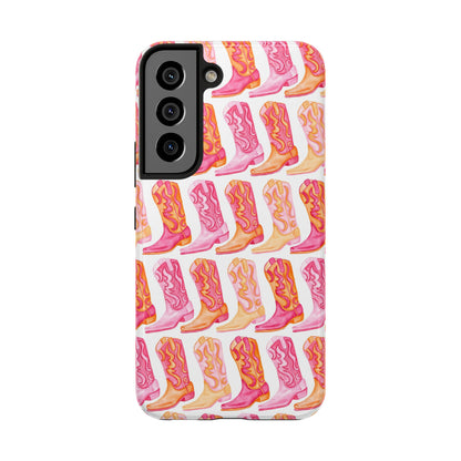 Rows of Hot Pink & Orange Cowboy Boots Tough Phone Cases | Various Models Available