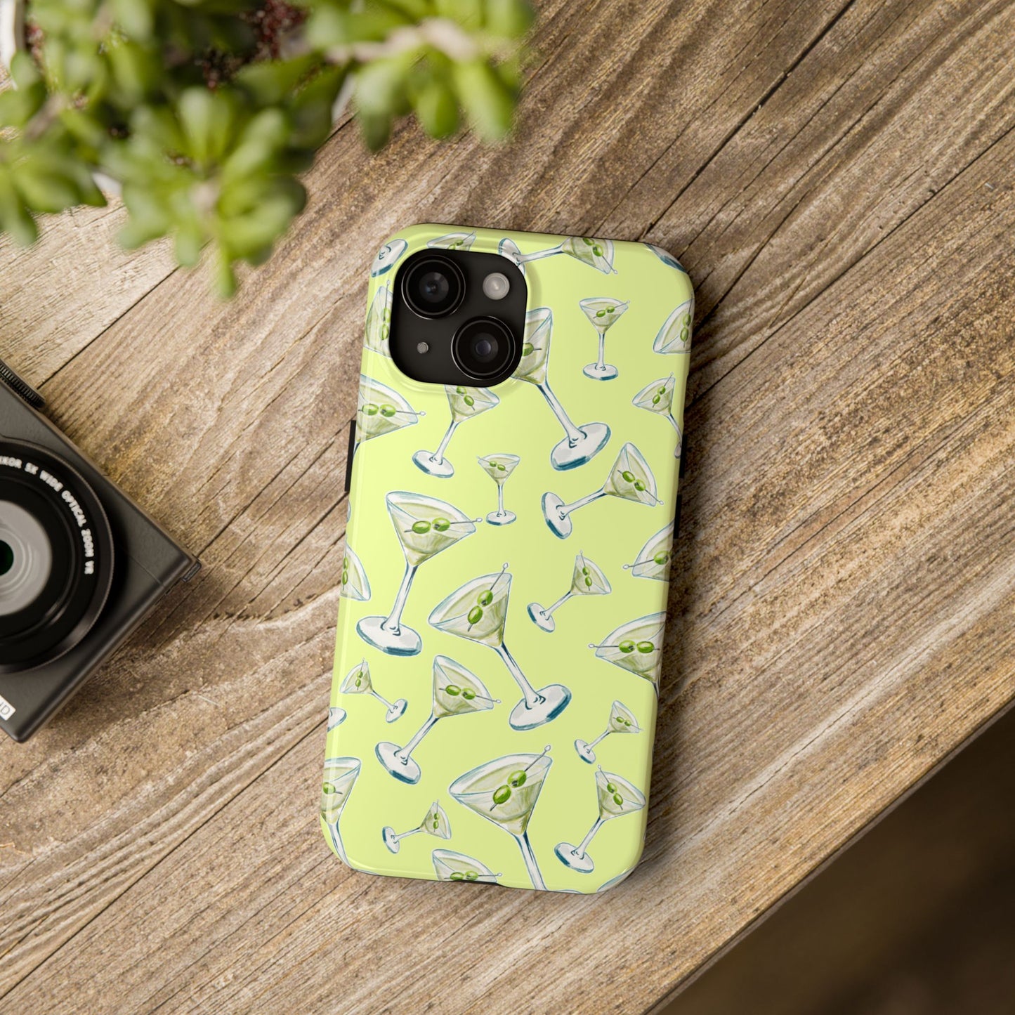 Watercolor Blue and Green Martinis Tossed Illustrated Pattern Yellow Tough Phone Case | Various Models