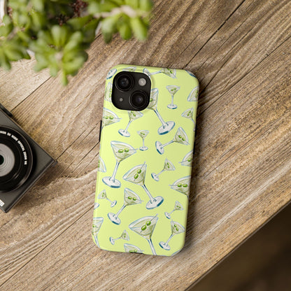 Watercolor Blue and Green Martinis Tossed Illustrated Pattern Yellow Tough Phone Case | Various Models