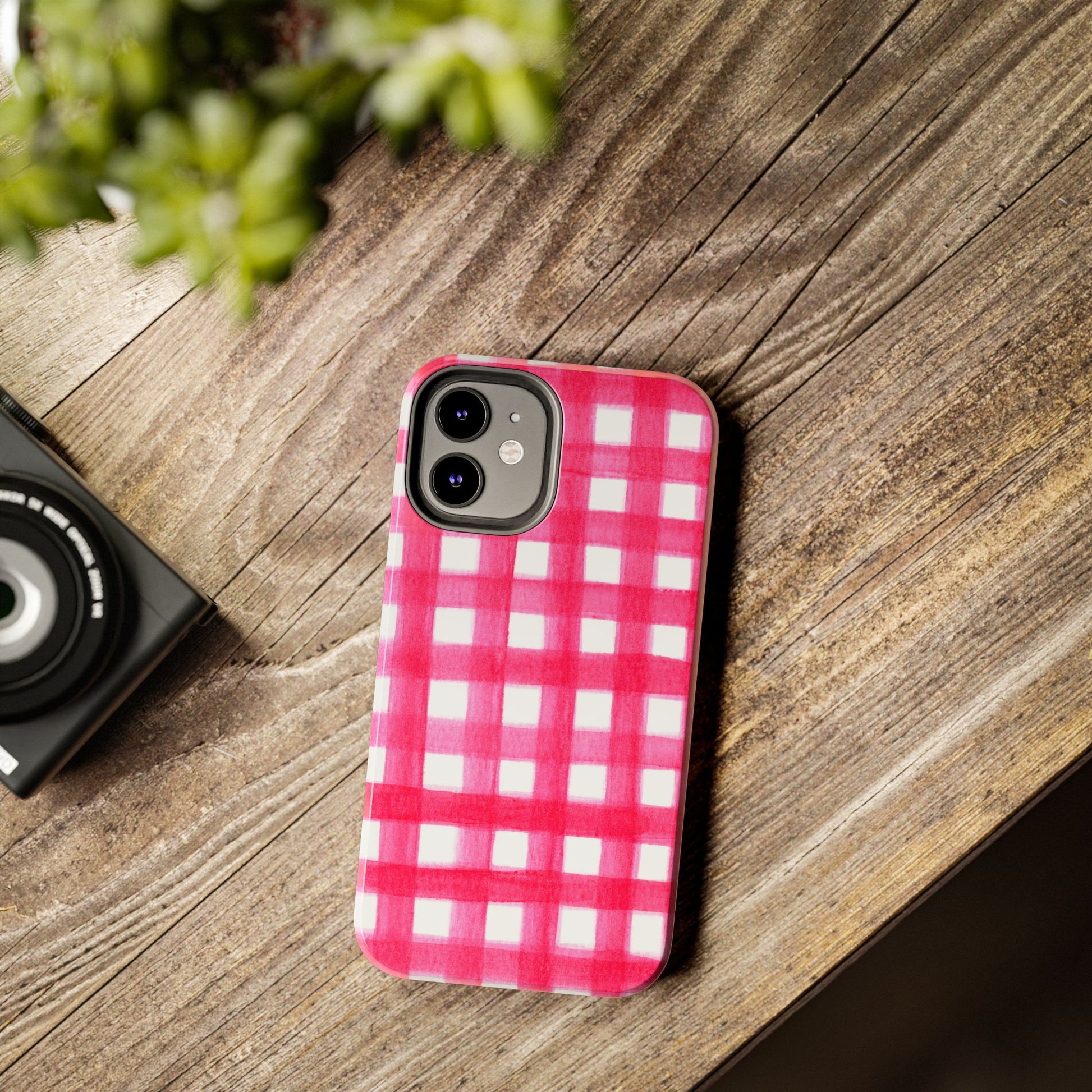 Hot Pink Gingham Watercolor Preppy Tough Phone Case | Various models