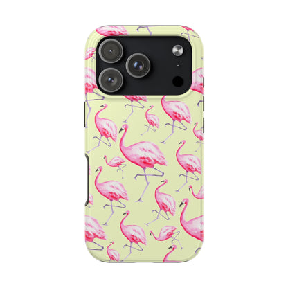 Pink Flamingos Watercolor Illustrated Tossed Pattern Yellow Phone Case | Various Models iPhone 17 Pro