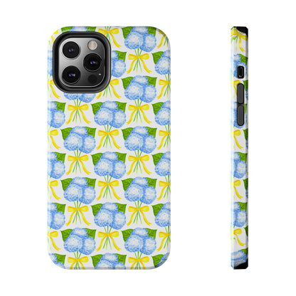 Blue Hydrangea Bouquets with Yellow Bow Ribbon Watercolor Illustrated Patterned Tough Phone Case | Various Models