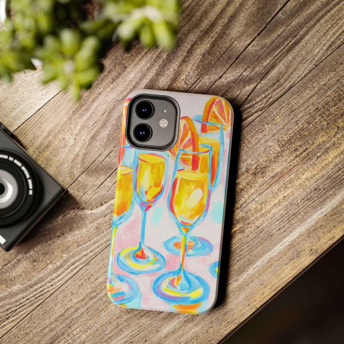 Pink Orange Mimosas Blue Champagne Flutes Abstract Acrylic Tough Phone Case | Various Models