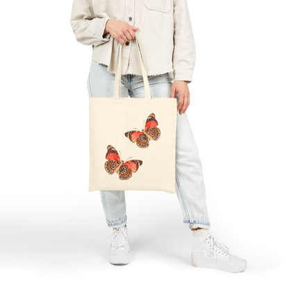 Canvas Book Tote | Peachy Orange Butterfly Watercolor Duo Printed Farmers Market Tote | Coastal Preppy Gift