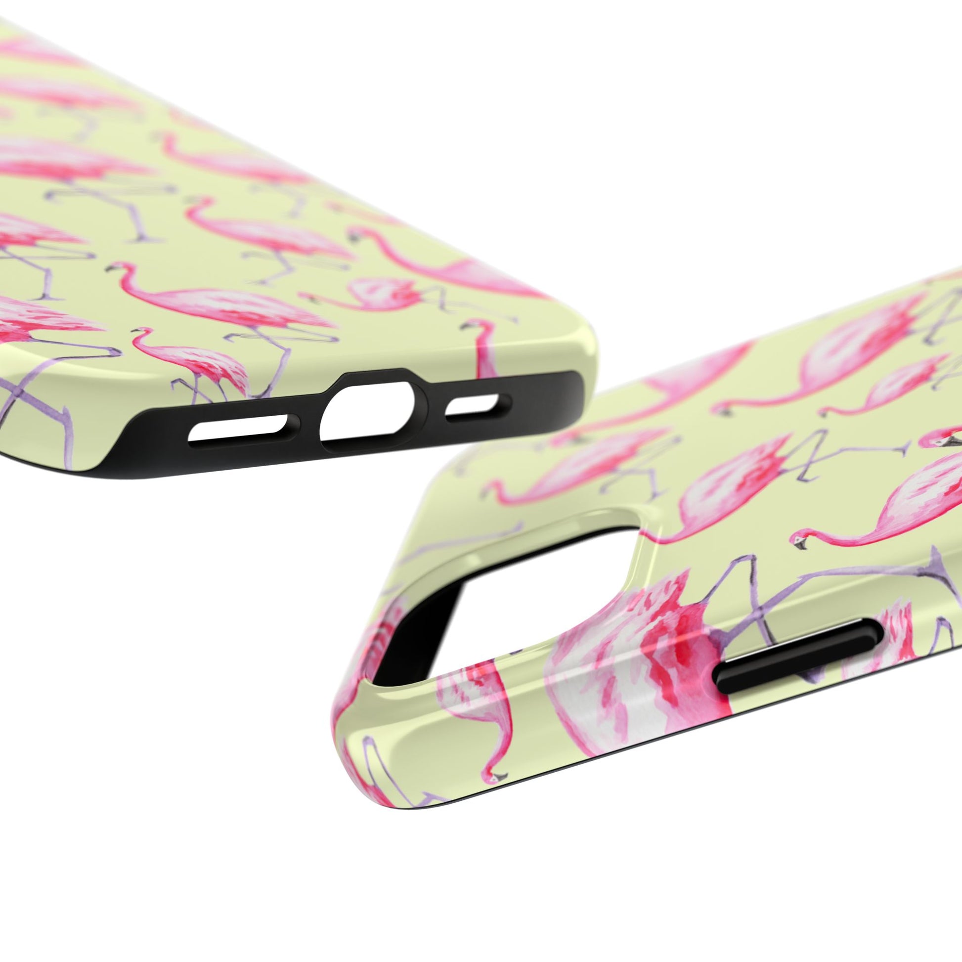 Pink Flamingos Watercolor Illustrated Tossed Pattern Yellow Phone Case | Various Models