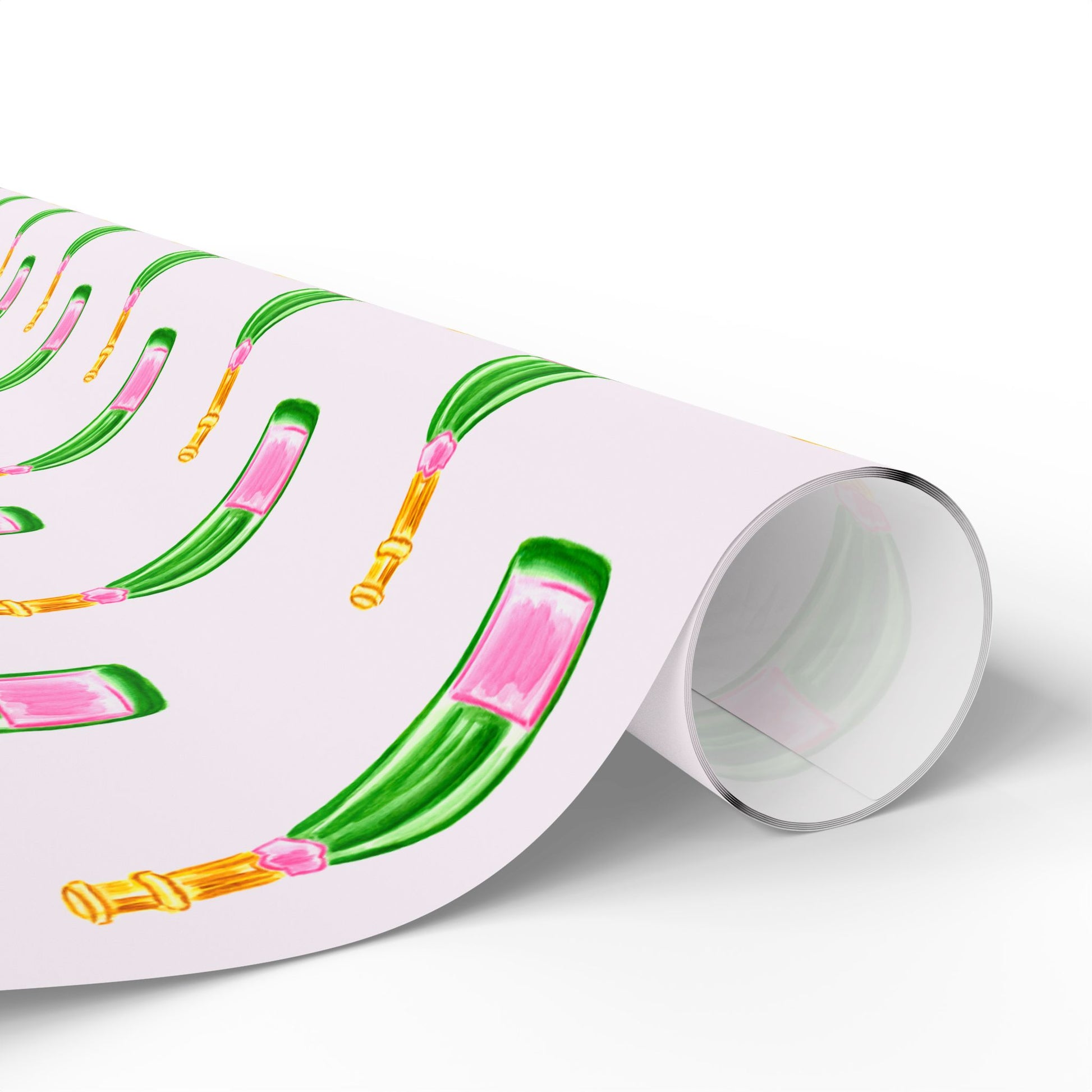 Gift Wrap | Blush Pink & Green Watercolor Champagne Bottles Pattern | Matte or Glossy